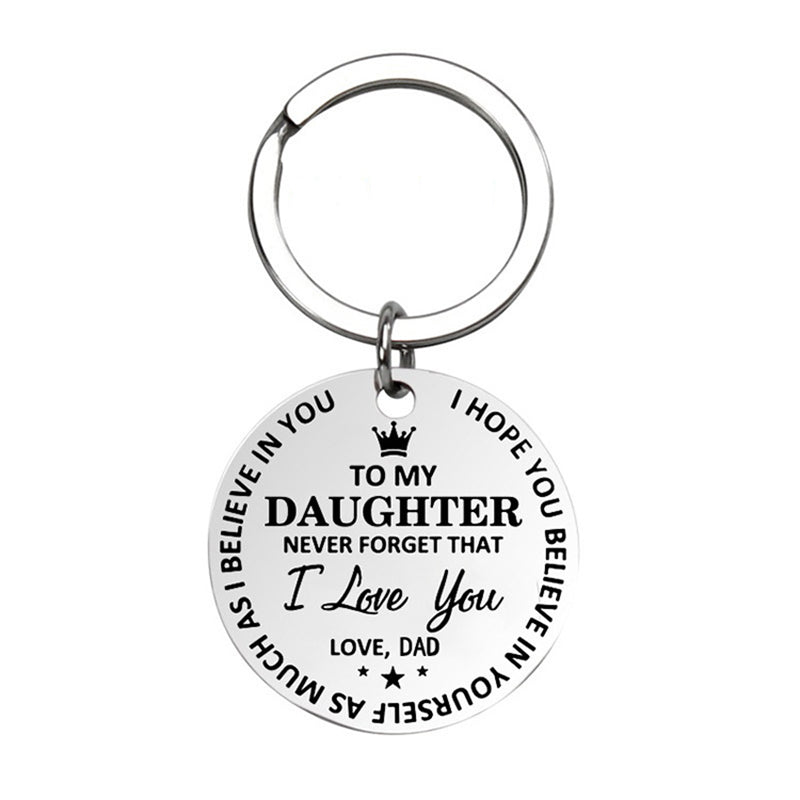 Engraved To My Daughter Son Love Mom Dad Round Stainless Steel Pendant Keychain