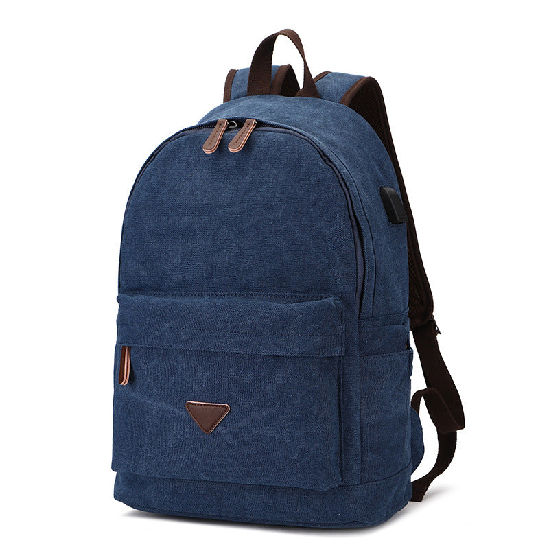 Canvas Backpack With USB Design Korean Portable