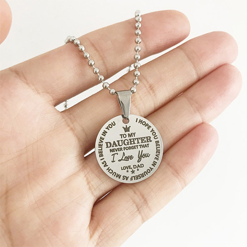 To My Son Daughter Round Stainless Steel Pendant Beads Chain Necklace