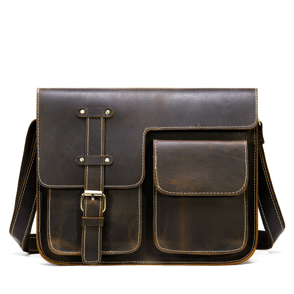 Men&#39;s Horizontal Shoulder Messenger Bag Leather Men&#39;s Bag