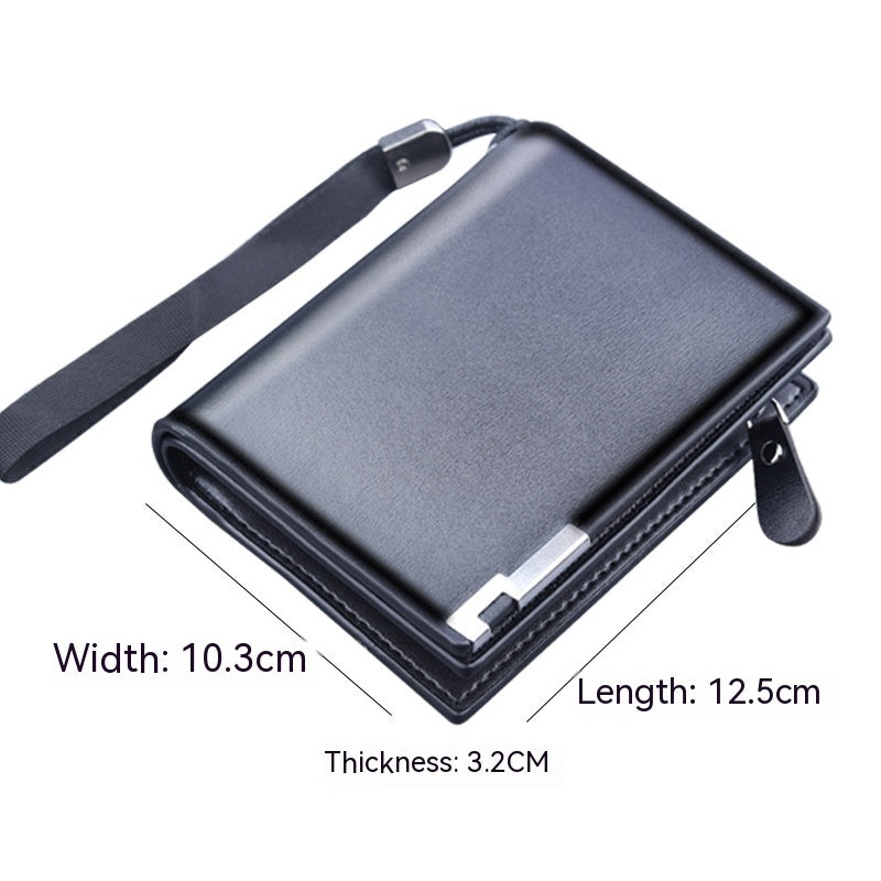 Men&#39;s Zipper Wallet Men&#39;s Large Capacity Three Fold