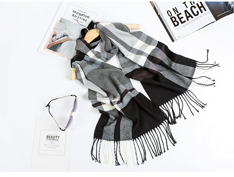 All-match Simple Men&#39;s Plaid Warm Scarf