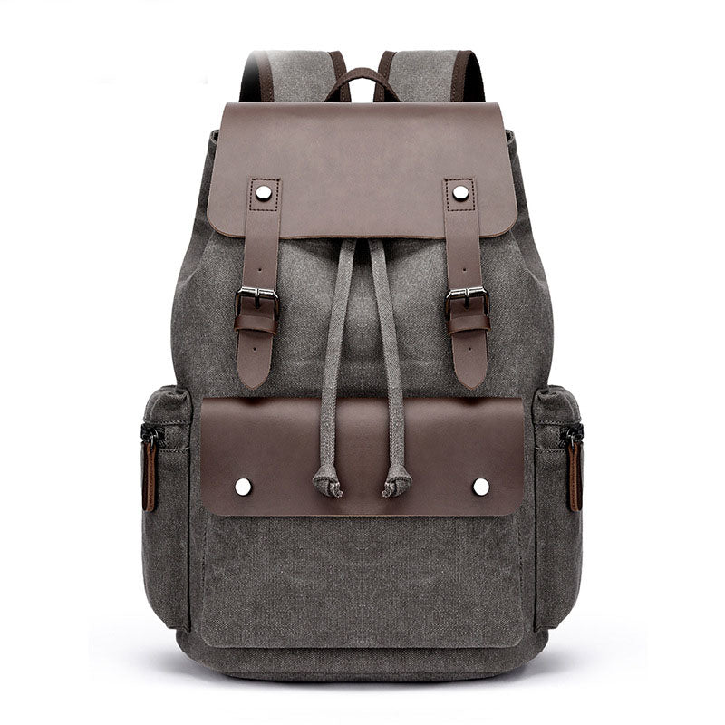 Casual Canvas Backpack Men&#39;s Business Laptop Bag With Buckle Drawstring Design