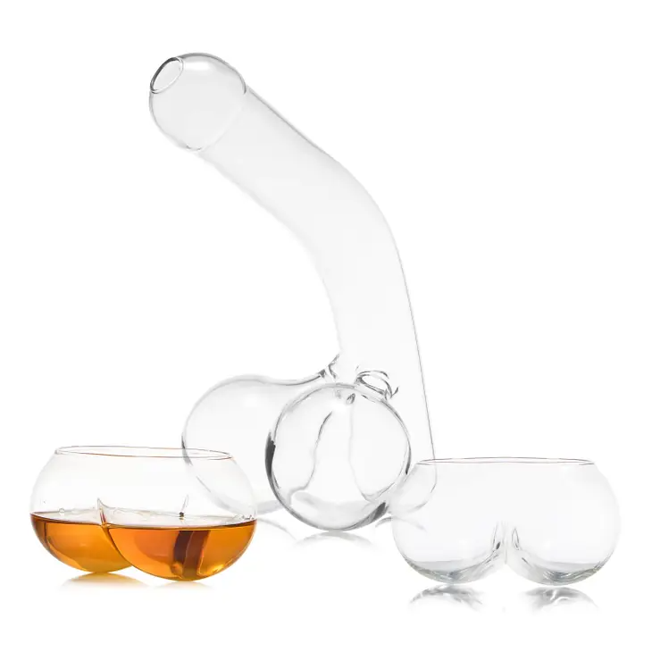 Unique Fun Cocktail Whiskey Decanter with Two Whiskey Glasses