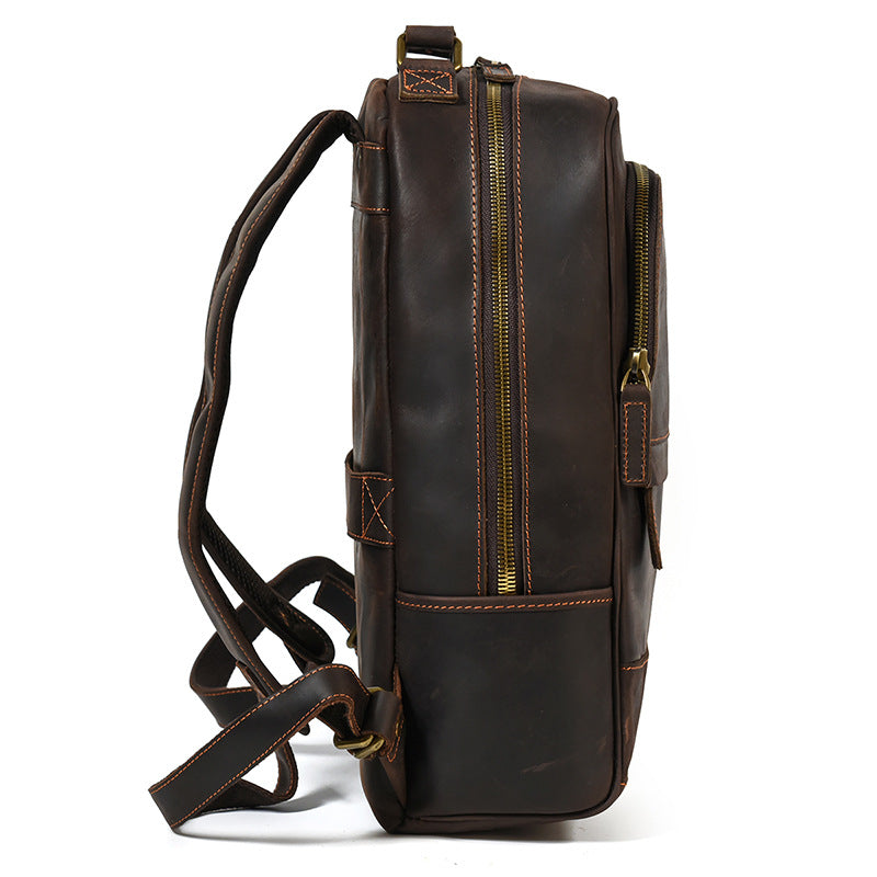 Retro Genuine Leather Backpack Men&#39;s Large-capacity Student First Layer Cowhide Travel