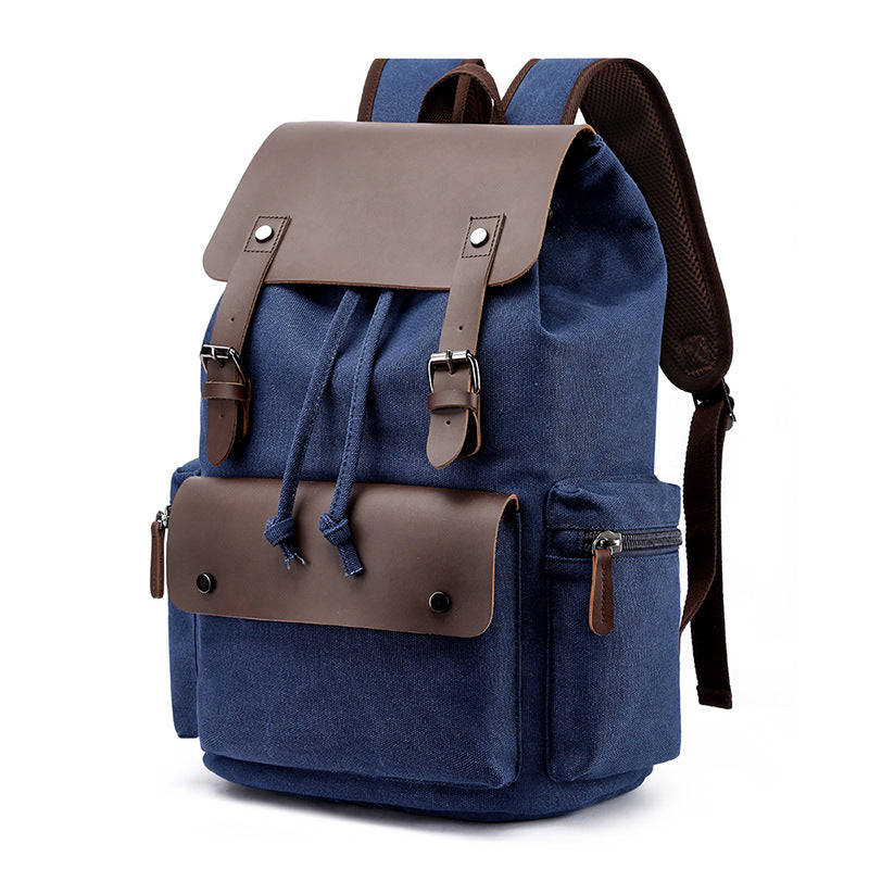 Casual Canvas Backpack Men&#39;s Business Laptop Bag With Buckle Drawstring Design