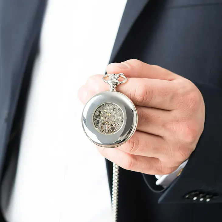 Silver Mechanical Pocket Watch &amp; Fob