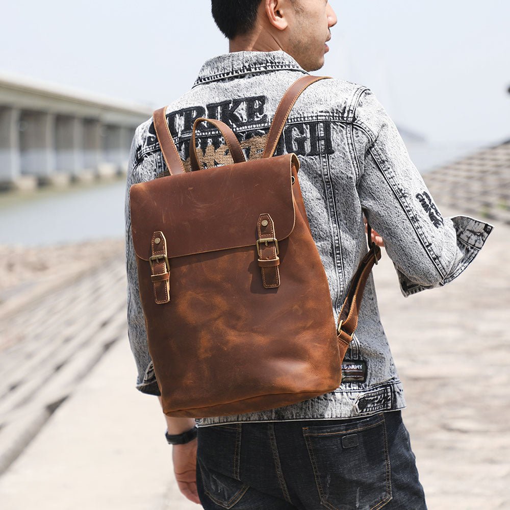 Men&#39;s Vintage Top Layer Cowhide Backpack