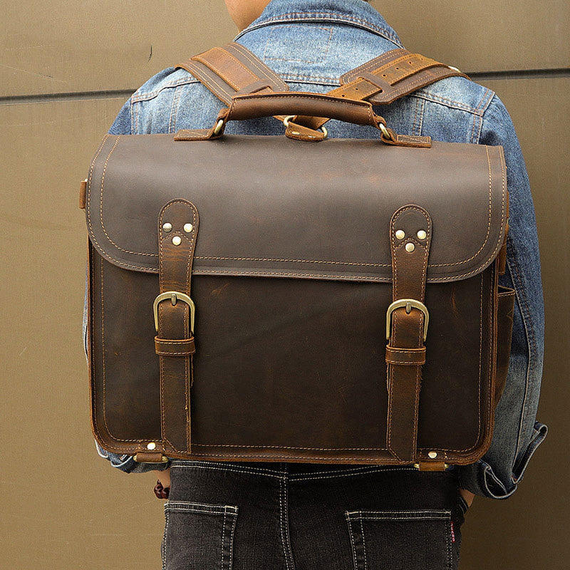 Genuine Leather Men&#39;s Bag Crazy Horse Leather Retro Men&#39;s One-shoulder Messenger Bag