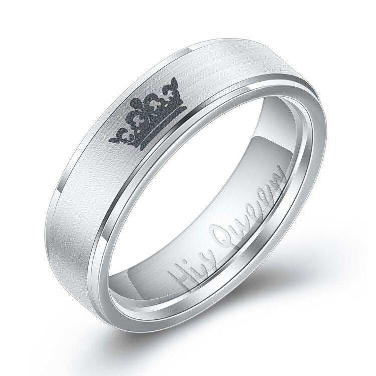 Her King His Queen Titanium Steel Couple Ring Stainless Steel