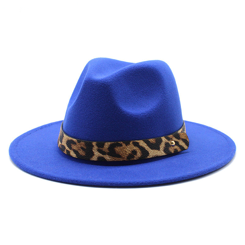 Men&#39;s Fashion Leopard Print Woolen Big Brim Top Hat
