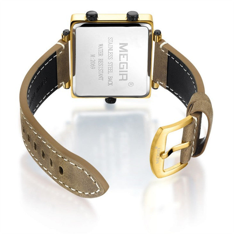 Watch Retro Fashion Square Multi-time Zone Sports Retro Leather Watch