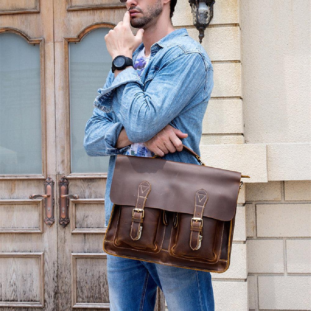 Men&#39;s Fashion Personality Leather Retro Portable Briefcase