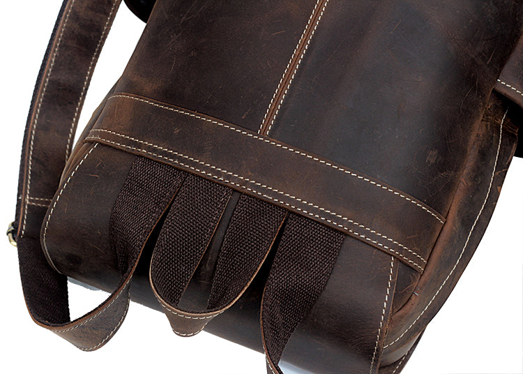 Crazy Horse Men&#39;s Leather Korean Style Backpack Retro