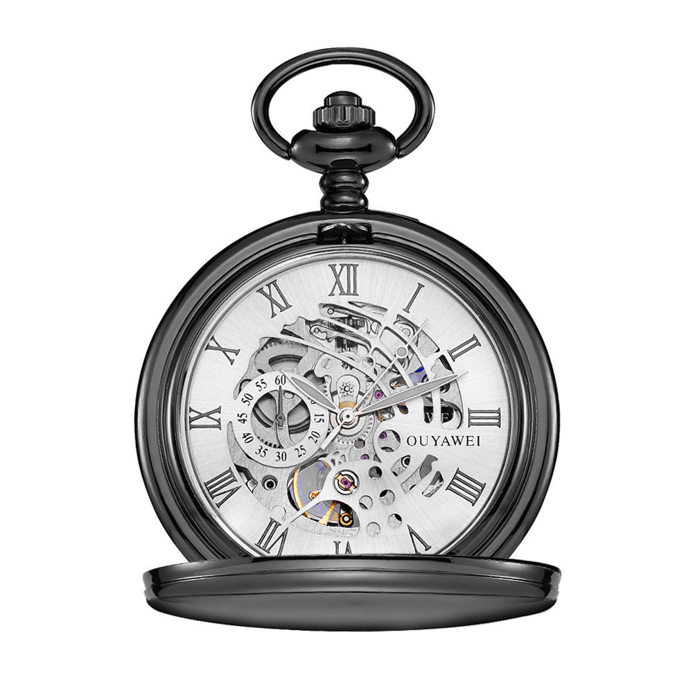 Retro Men&#39;s Mechanical Watch Manual Winding See-through Bottom Cover Men&#39;s Mechanical Pocket Watch
