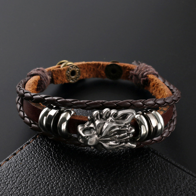 Vintage Leather Wolf Bracelet