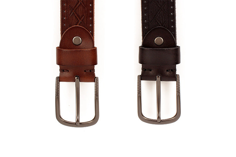 Men&#39;s leather pin buckle head leather