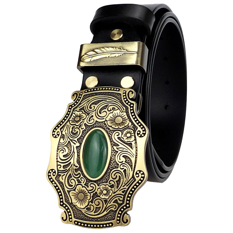 Casual Pure Copper Inlaid Jade Buckle Men&#39;s Belt