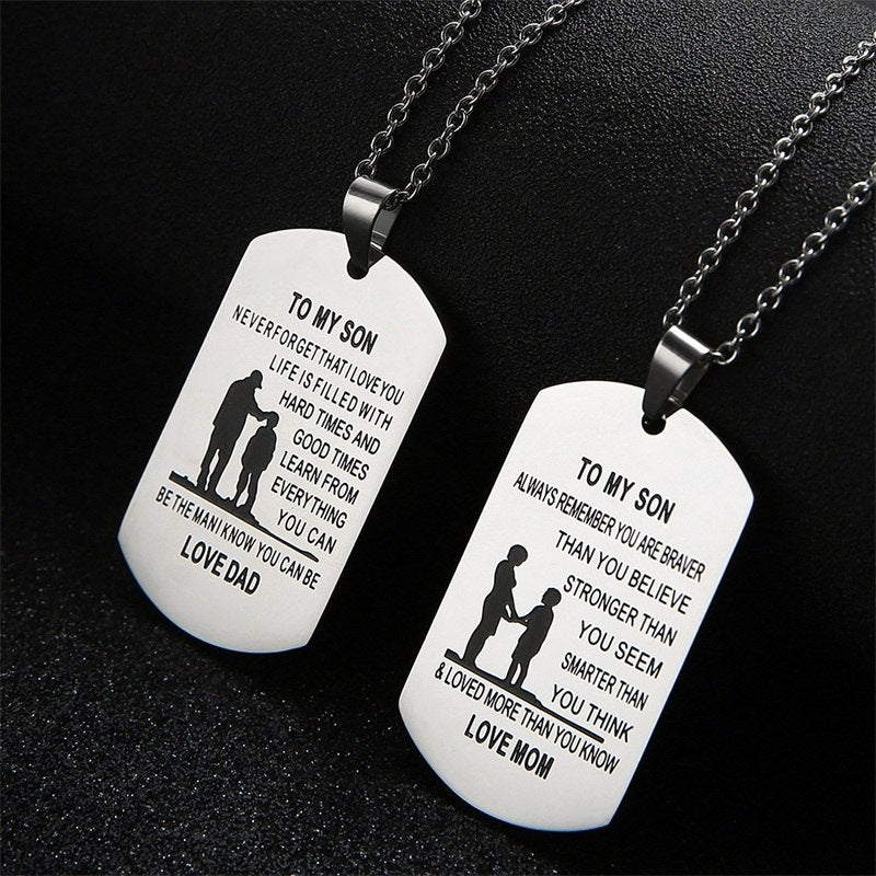 TO MY SON Stainless Steel Pendant Necklaces Engrave Name Love Dad Mum ID Tag Necklaces Customized  Jewelry