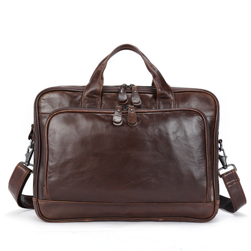 Leather Business Briefcase Oil Wax Men&#39;s Handbag