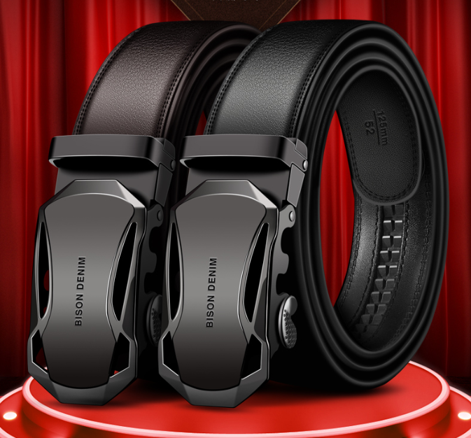 Men&#39;s Leather Belt Business Automatic Buckle Belt