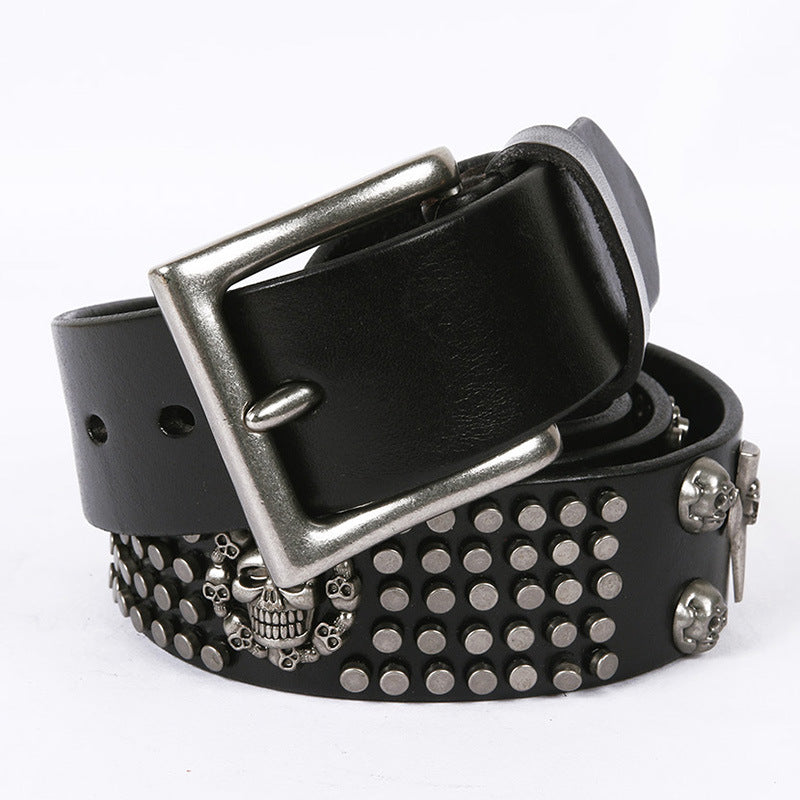 Punk Style Leather Men&#39;s DJ Belt With Skull Head All-Match Belt
