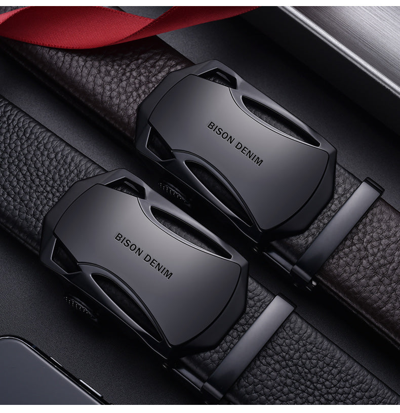 Men&#39;s Leather Belt Business Automatic Buckle Belt