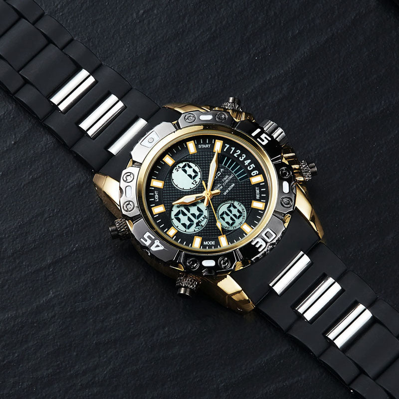 Electronic double display quartz watch men&#39;s steel belt business watch