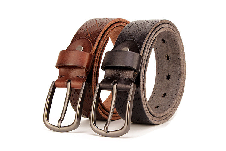 Men&#39;s leather pin buckle head leather