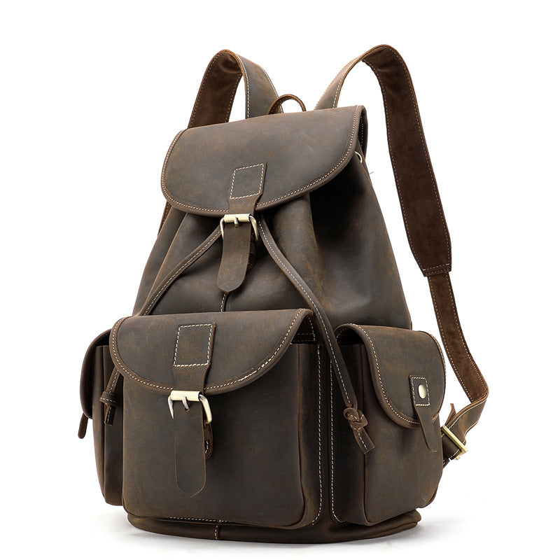 Men&#39;s Large-Capacity Water-Repellent Head Layer Leather Backpack