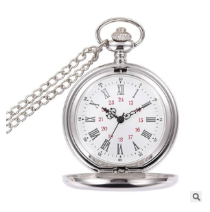 Large black classic Roman word double pocket watch Vintage necklace Men&#39;s and women&#39;s antique pocket watch