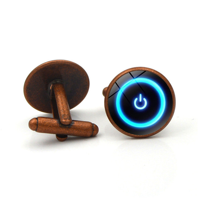 Power Button Time Gem Men&#39;s Silver Metal Alloy Cufflinks