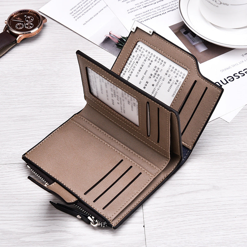 Men&#39;s wallet vertical multi-function card bag zipper buckle three fold wallet wallet coin purse US gold clip