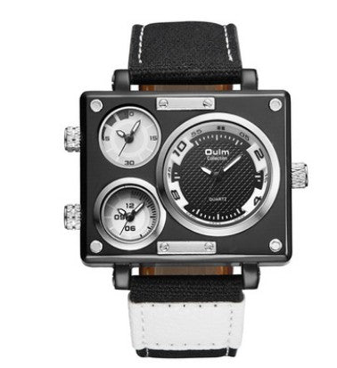 Men&#39;s Multi Time Zone Canvas Square Dial Plate Watch