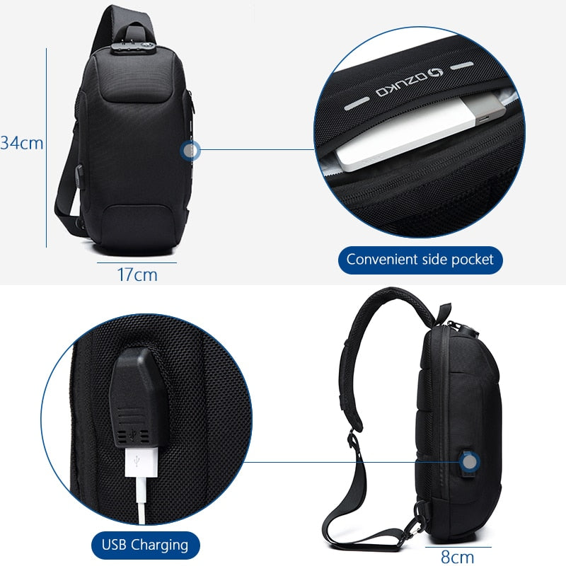 Multifunctional Shoulder Bag Anti-Theft Waterproof Chest Bag USB