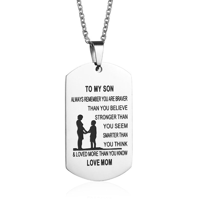 TO MY SON Stainless Steel Pendant Necklaces Engrave Name Love Dad Mum ID Tag Necklaces Customized  Jewelry