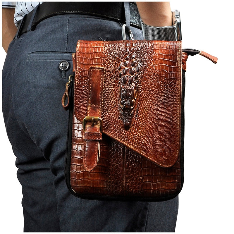 Head layer tree cream leather man&#39;s 8 inch single shoulder straddle chest bag waist bag