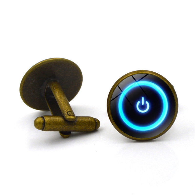 Power Button Time Gem Men&#39;s Silver Metal Alloy Cufflinks