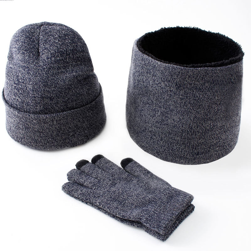 Winter men&#39;s hats, scarves, gloves, suits, fashion knitting and velvet hats, scarves, kits, men&#39;s 3 pieces/sets