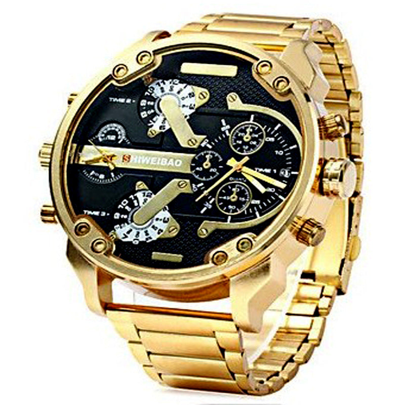 Men&#39;s Dual Time Zone Steel Band Waterproof Watch