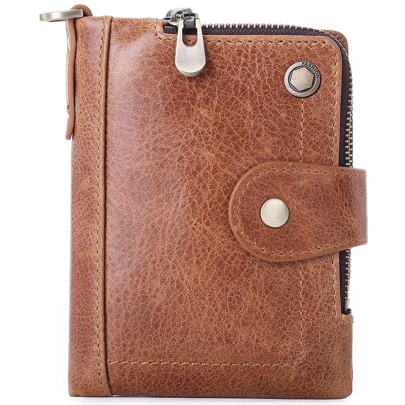 Top layer cowhide buckle zipper bag casual leather bag