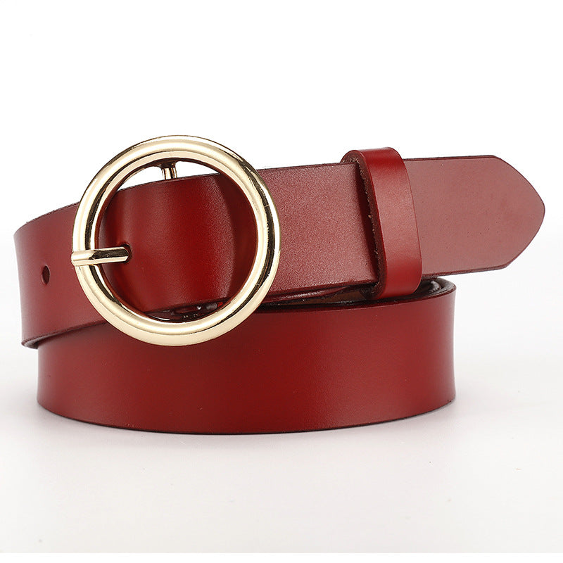 Women&#39;s belt female wide leather casual wild student belt fashion round pin buckle with jeans belt