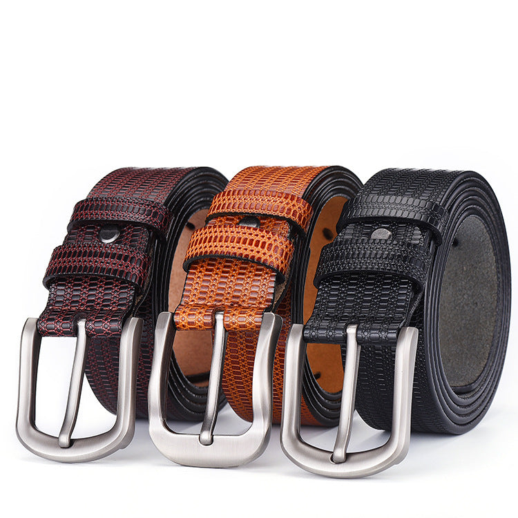 All-match men&#39;s two-layer cowhide embossed belt