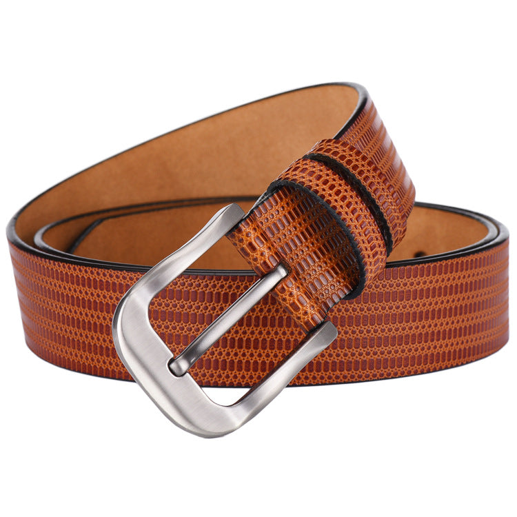 All-match men&#39;s two-layer cowhide embossed belt