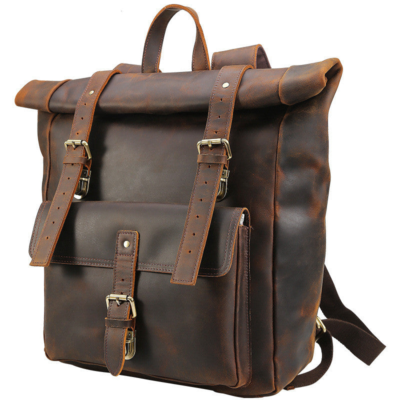 Men&#39;s Crazy Horse Leather Travel Backpack