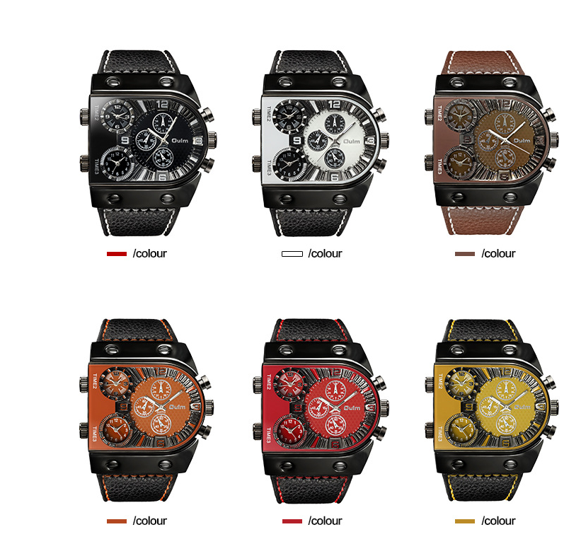 Large dial multi-time zone men&#39;s watch quartz watch