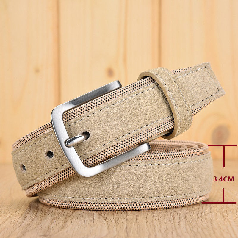 Suede Leather Buckle Oxford Cloth Men&#39;s Belt