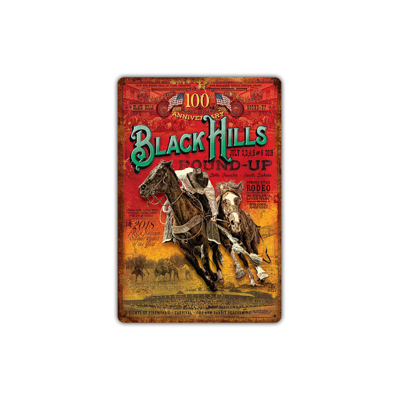 Western cowboy vintage tin painting