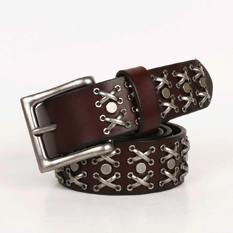 Rivet Waistband Women&#39;s Head Leather Knight Belt