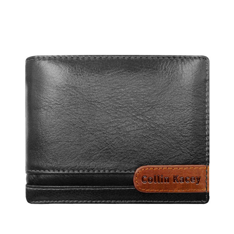 Men&#39;s Cowhide Bag Fashion Short Wallet Multi-card Wallet